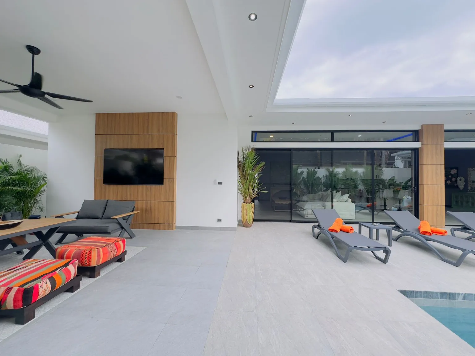 Villa Manon outdoor sala and pool terrace view 1