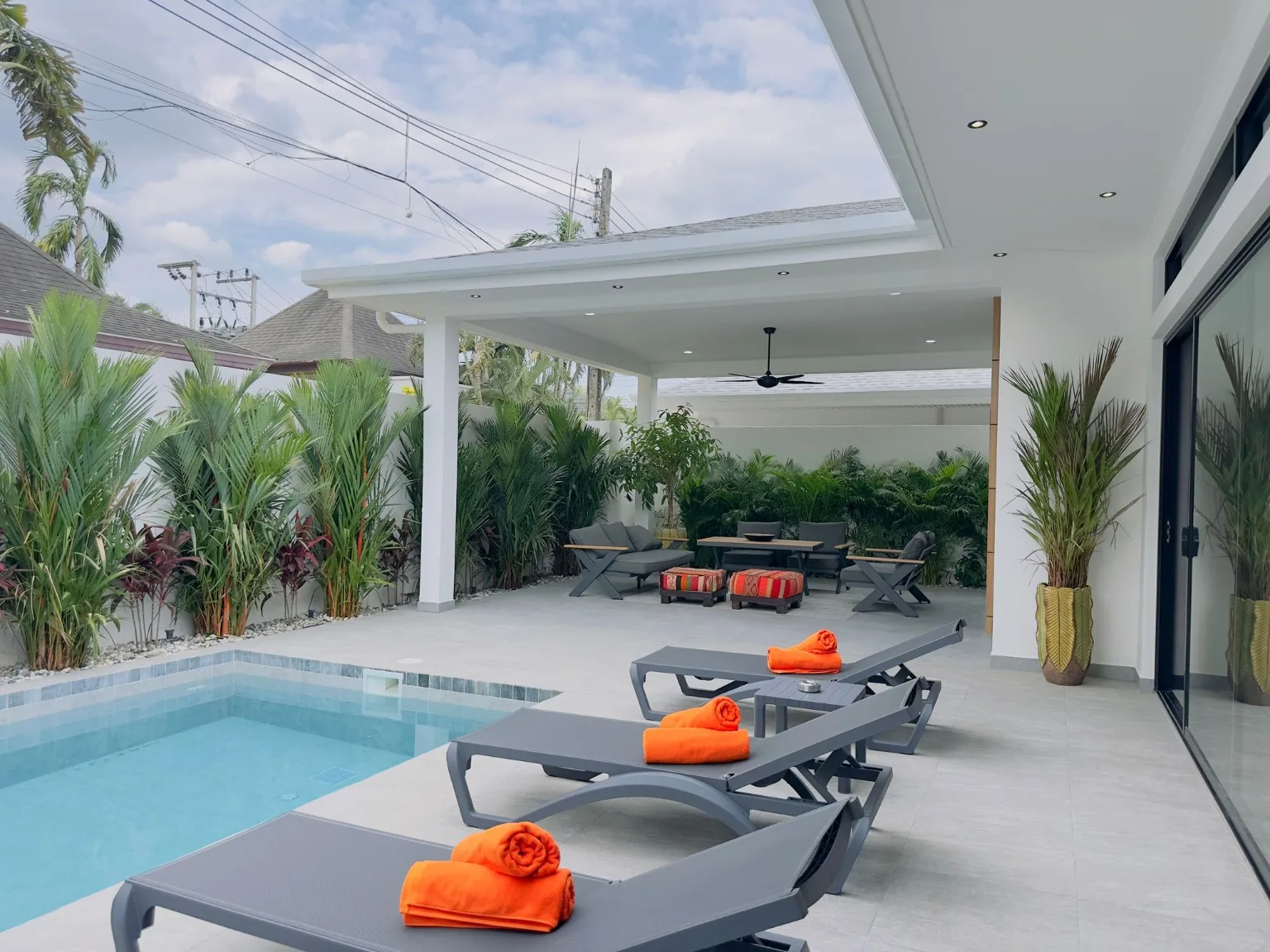 Villa Manon outdoor sala and pool terrace view 2